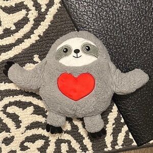 Gray Sloth Plush With Red Heart